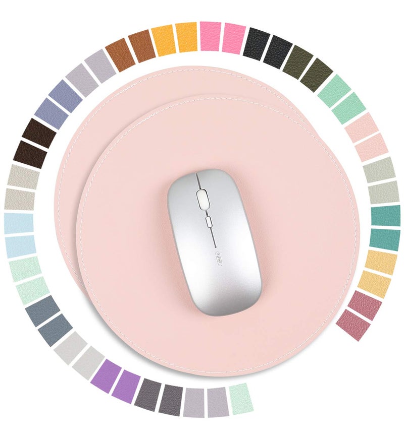 YSAGi 2 Pack Ultra Thin Waterproof PU Leather Mouse Pad,Stitched Edges,Works for Computers, Laptop,All Types of Mouse pad, Office/Home(8.66'', 2 Pack, Pink) - Image 1